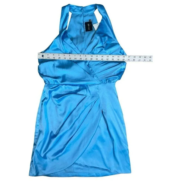 Do + Be Collection V-Neck Wrap Summer Mini Dress Baby Blue Satin Size Small - Picture 6 of 15